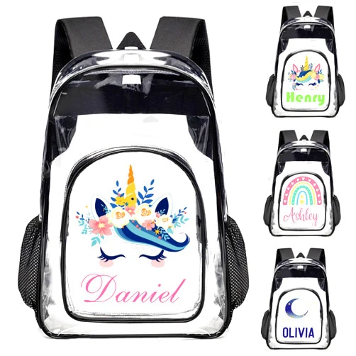 Viezrrle Personalized Clear Backpacks for School Girls, Custom Kids Transparent Backpack for Girls with Name, Customized Clear School Backpack for Kids School Travel Concerts
