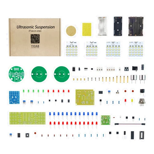 Yidab Soldering Practice Kit 5in1 DIY Ultrasonic Suspension Night Light Advertising RGB LED 2 Colors High-lit Flash LED Smoke Alarm Kit Plug-in Circuit Kit Learn Soldering Kit For Beginners (07CSB5-1)