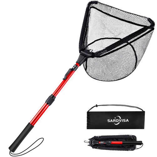 SARDVISA Upgraded Foldable Floating Fishing Net, Tangle-Free Coated Landing Net Extends from 27-35