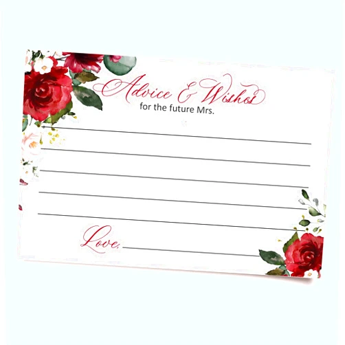 Moonrise Papery Burgundy Floral Advice and Wishes Cards, Set of 50, Advice Cards for Bridal Shower, Bridal Shower Advice Cards, Burgundy Wedding Decor