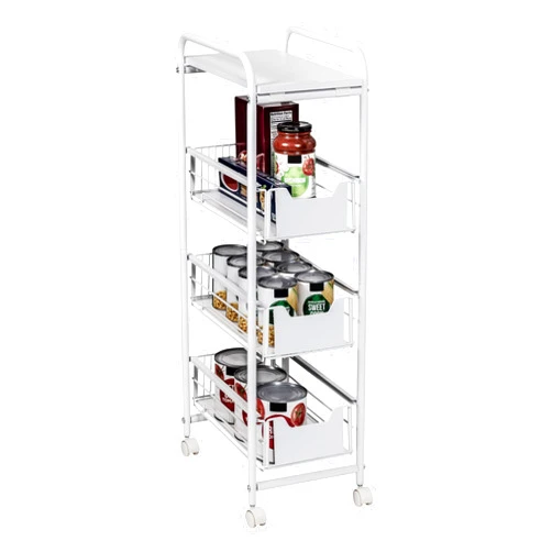Honey-Can-Do Honey Can Do 4-Tier Slim Rolling Cart with Drawers, White CRT-09579 Black