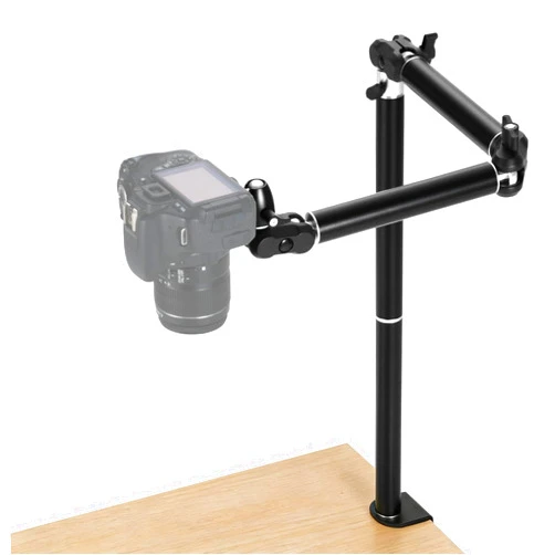 TARION Camera Desk Mount Stand Overhead: Articulated Camera Arm Clamp 3/8'' 1/4'' Screws Adjustable Table Mount Flexible Gear Joints for DSLR, Phone, Projector TKA01-L (Upgraded Version)