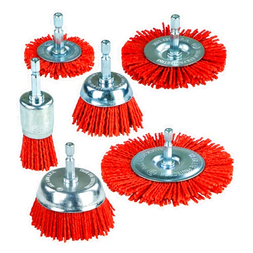 SALI 6 Pack Nylon Filament Abrasive Wire Brush Wheel & Cup Brush Set with 1/4 Inch Hex Shank, 6 Sizes Nylon Drill Brush Set for Removal of Rust Corrosion Paint