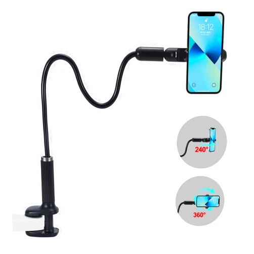 Moxamo Gooseneck Phone Holder for Bed, Newly Upgraded 900° Universal Lazy Bracket, Flexible Long Arm Clip Clamp Cell Phone Stand for Table, Bed,ect.Compatible with All 4.7-7