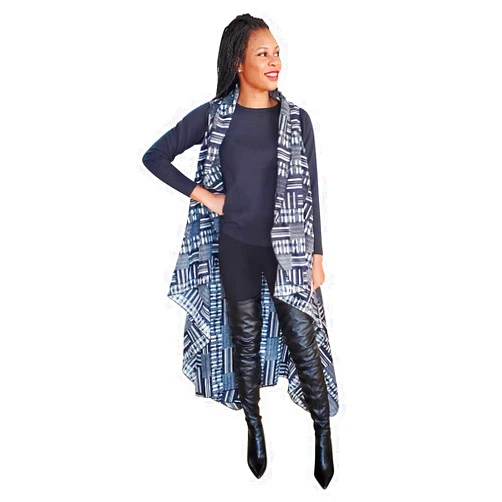 Dupsie's Black Kente African Print Fashion Shawl wrap with Armholes Light-weight with Belt