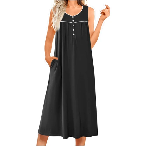 Ekouaer Nightgowns for Women Long Sleeveless Night Gowns Ladies Soft Nightdress Victorian Sleepwear with Pockets S-XXXL