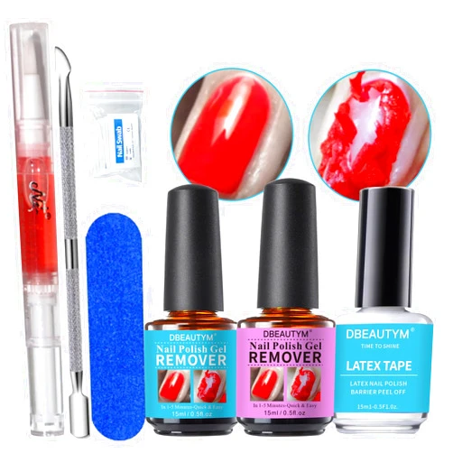 DBEAUTYM Gel Polish Remover Kit,Gel Nail Polish Remover with Latex Tape Peel Off Liquid and Manicure Tools,Quick & Easy Gel Polish Remover in 2-5 minutes, No Damage to Nails
