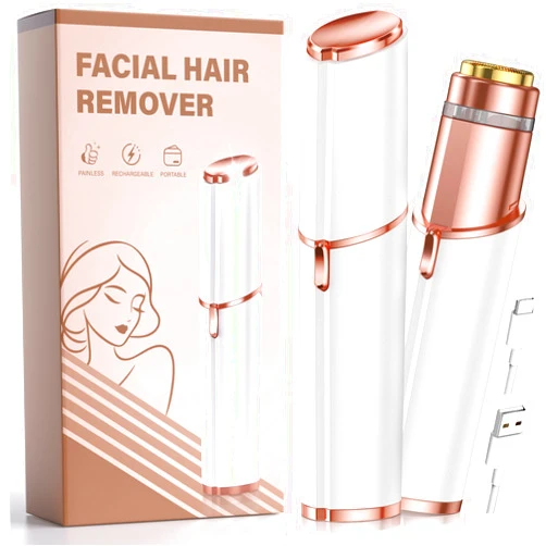 Bissuuy Facial Hair Removal for Women: Painless Rechargeable Face Shaver Electric Hair Remover Device for Peach Fuzz Upper Lip Chin (White)