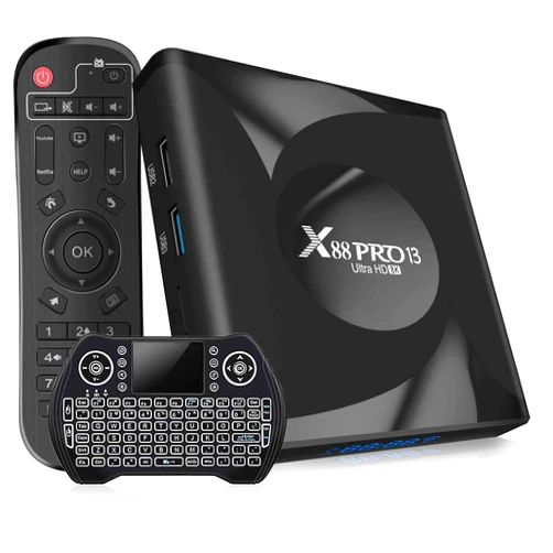 Upvivi Android TV Box,Smart TV Box Android 13.0 4GB RAM 64GB ROM Quad-core 64bit Android Box Builtin WiFi6 2.4G 5G WiFi and Bluetooth 5.0 Support 3D 8K H.265 Videos Internet TV Box with Wireless Keyboard