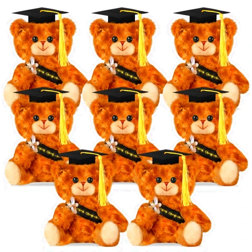 Sotiff 8 Pcs Graduation Plush Bear Bulk 7 Inch Stuffed Animal Bear with Graduation Hat and Diploma Graduation Gift for Friend Relatives 2024 Preschool College High School Graduation Party(Black)