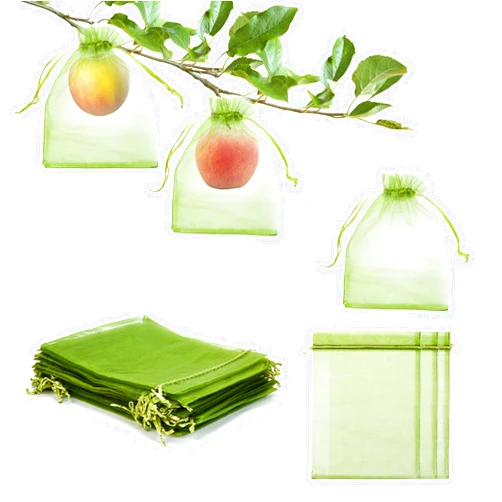 FloraSea 50 PCS 6X9 inches Fruit Protection Bags,Fruit Bags for Fruit Trees,Fruit Bags Protection,Green Netting Fruit Cover Bags Drawstring Mesh Fruit Protectors Pest Barrier for Fruit Trees Veggies Garden