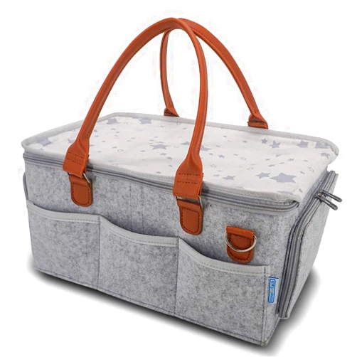 Home For Each Diaper Caddy Organizer - Portable Baby Nappy Storage Bag with a Roll Lid and Removable Dividers - Best for Nursery, Changing Table, Car - Travel-Friendly Station for Infant Essentials Grey