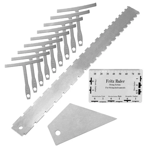 Jiayouy Set of 12 Pieces Luthier Tools Set Guitar Neck Notched Straight Edge 9pcs Guitar Radius Gauge String Action Gauge Ruler Fret Rocker for Guitar and Bass Setup Tool