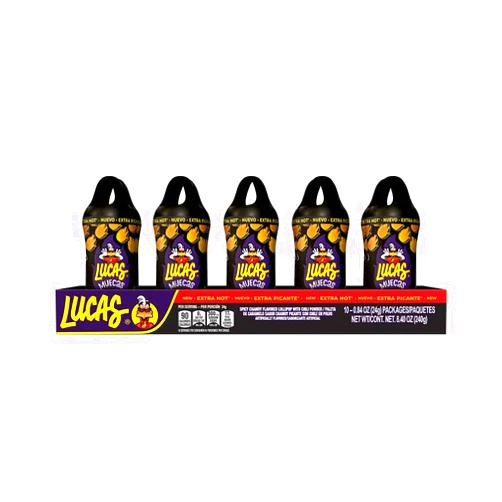 Lucas Muecas Fuego Lollipop Chamoy Flavor Extra Hot Candy, 0.96oz - 10 Pieces Pack for Treats, Snack, Parties, Piñatas