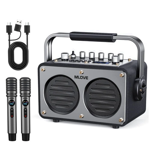 MLOVE Karaoke Machine for Adults with 2 Wireless Microphone, Bluetooth 5.4 200W Portable PA Speaker,REC, EQ Sound Effects, Instrument Input - Ideal for Home,Outdoor Parties Friends and Families Gifts
