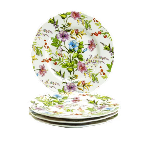 Gracie China by Coastline Imports Morning Glory Vine Porcelain Dessert/Salad Plate 8.25-Inch (Set of 4), Multicolor