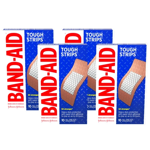 Band-Aid Brand Tough Strips Adhesive Bandages for Wound Care, Durable Protection for Minor Cuts and Scrapes, Extra Large Size, 10 ct (Pack of 4)