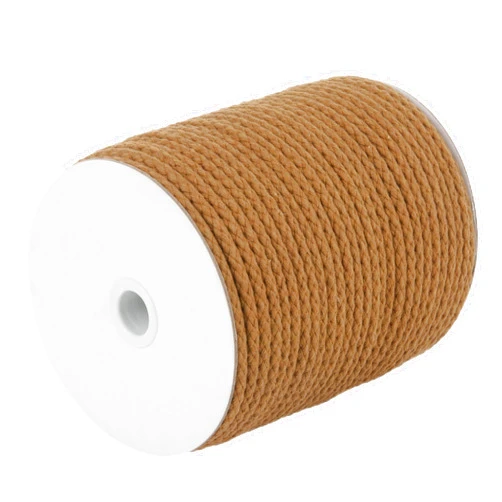 CAQUBO Braided Macrame Cord 8mm x 65 Yard, Brown Color, Natural Cotton Braided Cord, Braided Rope for Crafts, Chunky Casing Shape Rope, Natural Macrame Supplies for Plant Hanger Wall Hanging