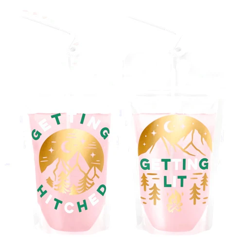 xo, Fetti Camp Bachelorette Drink Pouches - 16 pcs | Bach Party Decorations, Camp Bride Drinkware, Getting Lit + Getting Hitched, Bridesmaid Favor, Bride to Be Gift + Bridal Shower Supplies