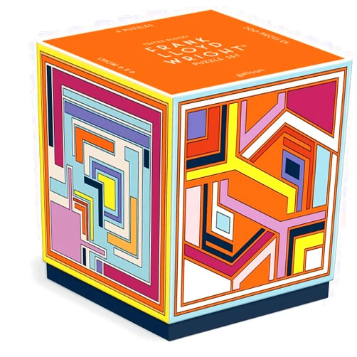 Galison Frank Lloyd Wright Textile – 4 200-Piece Puzzles Block Set with Iconic Geometric Illustrations for Coffee Table Amusement and Décor