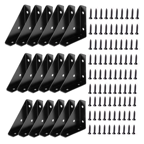 CMLY Corner Brace Brackets,18Pcs 66mm x 66mm Corner Braces for Wood, Metal Corner Brackets, Triangle Shelf Bracket, Black Angle Bracket, Corner Desk Connector for Bed, Table, Cabinet