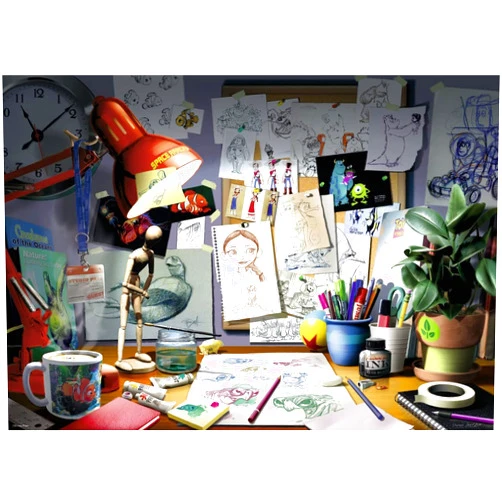 Ravensburger Disney Pixar Jigsaw Puzzle - The Artist's Desk | 1000 Unique Pieces | Anti-Glare Surface | Ideal for Adults | Model Number: 19432