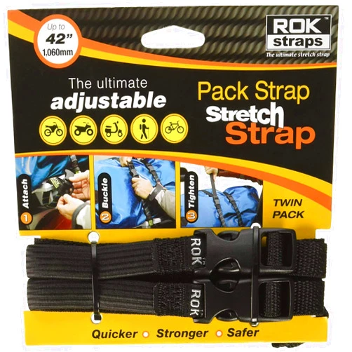ROK Straps 10314 Adjustable Pack Stretch Straps for Motorcycle/ATV, Black, 42