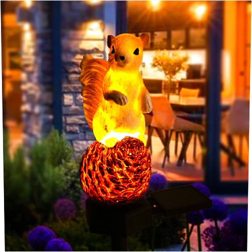 QH & Garden Solar Outdoor Lights Squirrel Garden Statues Decor，Resin Squirrel Solar Light Birthday Gifts for Mom- Waterproof Cute Animal Figurine Lights for Balcony, Yard, Lawn, Pathway, Walkway