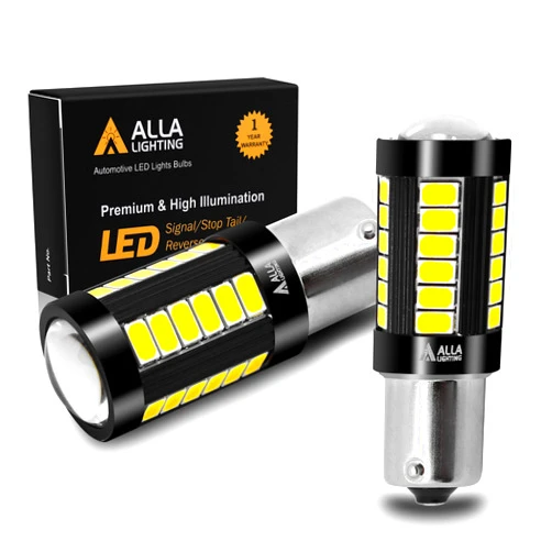 Alla Lighting 2800lm BA15S 1156 LED Strobe Reverse/Brake Lights Bulbs Super Bright 5730 33-SMD 12V 3497 P21W 1141 7506 97 Flashing Stop Lamps for Cars Trucks Motorcycl, 6000K Xenon White