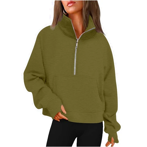 SMIDOW Women Half Zip Sweatshirts Cropped Long Sleeve Hoodies Fleece Quarter Zip Pullover Top Fall Outfits 2023 Winter Clothes