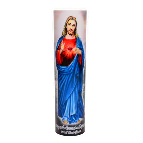 THE SAINTS COLLECTION Sacred Heart of Jesus LED Flameless Devotion Prayer Candle, Religious Gift, 6 Hour Timer for More Hours of Enjoyment and Devotion! Dimensions 8.1875