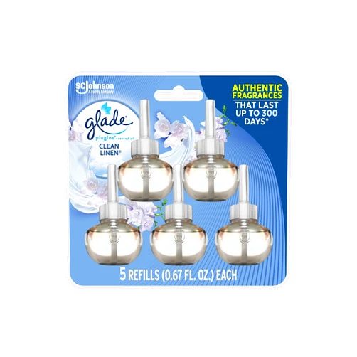 Glade PlugIns Refills Air Freshener, Scented and Essential Oils for Home and Bathroom, Clean Linen, 3.35 Fl Oz, 5 Count