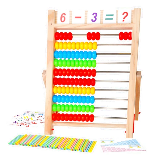 WOODMAM Wooden Abacus for Kids Math, Educational Counting Toy with Counting Sticks and Number Alphabet Cards, Preschool Learning Toys Gift for Boys Girls Age 3+ Years Old