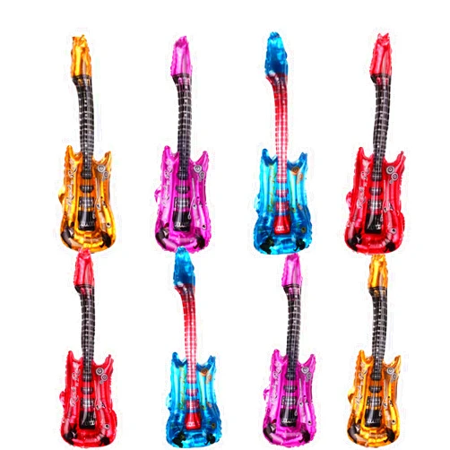 DYT 4 PCS Red Blue and Gold Guitar Foil Balloons for Stage Properties Parentchild Early Education Supplies Kids Birthday Party Decoration Props Musical Instrument Inflate Balloon Festival Concert