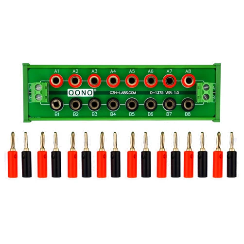 OONO DIN Rail Mount 2 x 8 Position Banana Jack Distribution Module, DC Power Strip