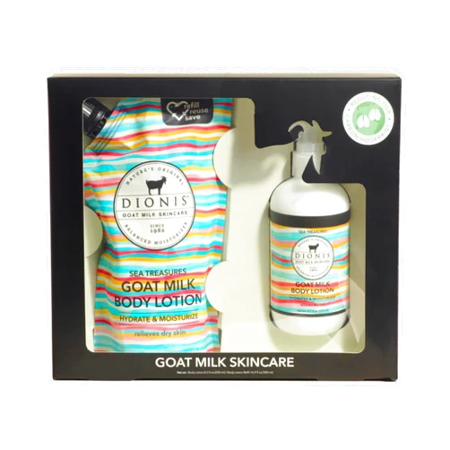 Dionis Goat Milk Skincare Scented Body Lotion and Refill Pouch Gift Set, Cruelty Free Clean & Dermatologist Tested for Dry Skin, Hydrating & Deeply Moisturizing Rich in Vitamins, Sea Treasures