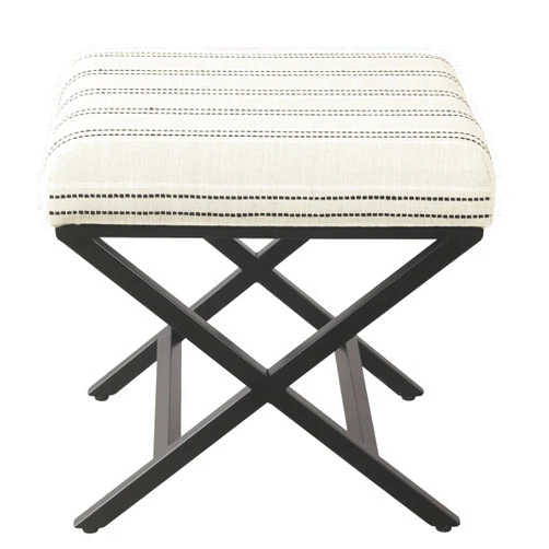 HomePop Home Decor | Modern Square Ottoman with Metal X Base | Ottoman for Living Room & Bedroom | Decorative Home Furniture, White and Black Stripe