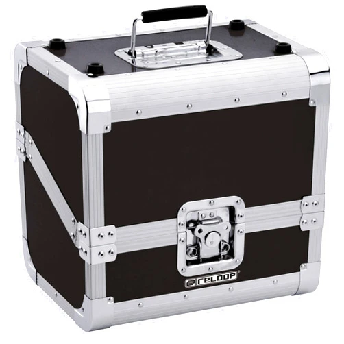 Reloop 80 Record Case Black - Classic Record Case, Round Protective Angles, Lockable Low Profile Butterfly Lock, Thick Foam Padding