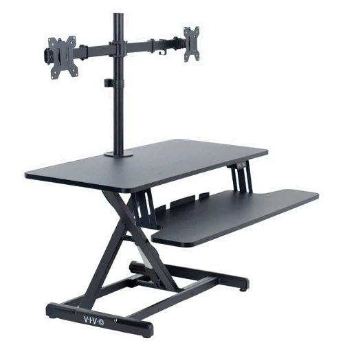 VIVO Electric Height Adjustable 36 inch Standing Desk Converter with Dual Monitor Stand for 13 to 30 inch Screens, Sit Stand Monitor Mount and Desk Riser, Black, DESK-KIT-VE36B2