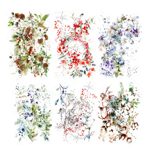 AuriicLeaf Floral Branch PET Stickers Set, 120PCS Botanical Flower Stickers for Scrapbooking, Journaling, DIY Crafts, and Art Supplies