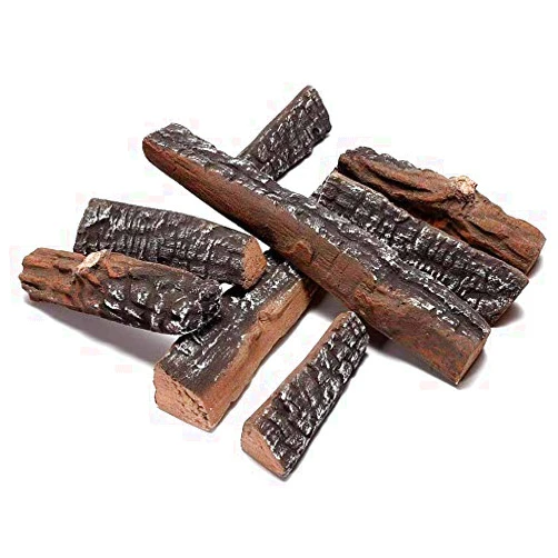 Chendi Gas Fireplace Logs| 8 Piece Set of Ceramic Wood Logs for All Types of Indoor, Gas Inserts, Ventless & Vent Free, Ethanol, Electric, Propane or Outdoor Fireplaces &Fire Pits Accessories