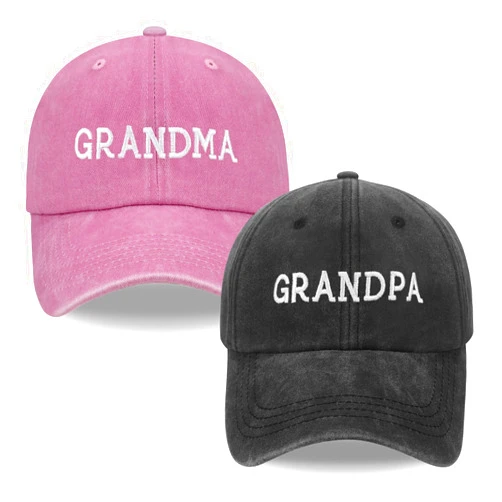 SJUDHHG Embroidered Adjustable Cotton Retro Hats for Grandpa&Grandma, First Time Grandparents Gifts Grey