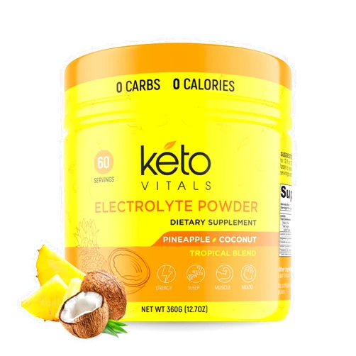Keto Vitals Electrolytes Powder - Sugar Free Keto Electrolytes Powder with Potassium, Magnesium, Sodium, & Calcium - No Sugar Electrolyte Drink Mix & Hydration Powder, 60 Servings, Pineapple Coconut