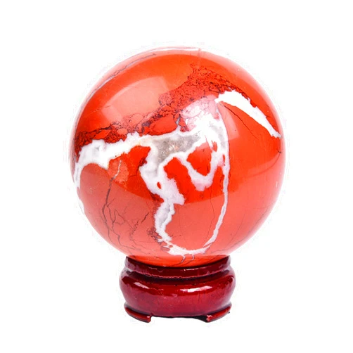 JIC Gem Red Healing Crystal Ball with Decoation Stand Red Jasper Gemstone Sphere Ball for Fengshui 、Meditation Energy Reiki Ball (100-110mm)
