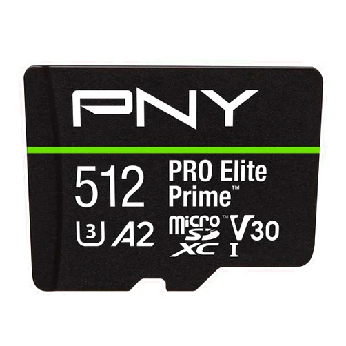PNY 512GB PRO Elite Prime™ C10 U3 V30 A2 microSDXC Flash Memory Card – Ultra-Fast Speeds, Read 200MB/s, Write 150MB/s, 4K UHD, Full HD, UHS-I, for Smartphones, Drones, Action Cameras