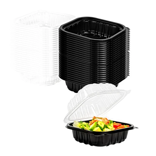 Restaurantware Thermo Tek 16 Ounce Clamshell Containers, 50 Disposable Take Out Boxes - Ventilated Lids, Microwavable, Black Plastic Meal Prep Containers, For Pastas, Salads, Or Sandwiches