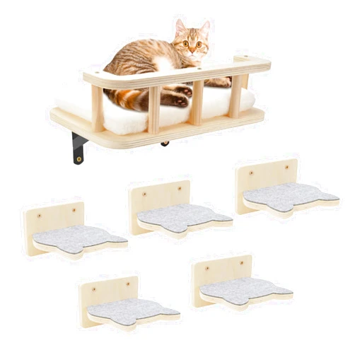 Erivc Cat Wall Shelves with 5 Steps, Cat Shelves and Perches for Wall, Cat Wall Furniture Cat Climbing Shelf for Indoor with Plush Covered, Gift for Medium/Small Cat (Gray Steps, 1pack)