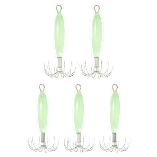 PATIKIL 12g Luminous Squid Jig Hooks, 5 Pcs Cuttlefish Sleeve Saltwater Fishing Lures Bait Jig Glow in Dark with 12 Stainless Steel Needles, Green