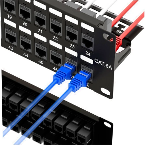iwillink 48 Port Cat6A Keystone Patch Panel, 2U UTP 19-Inch with Back Bar, Wallmount or Rackmount, Compatible with Cat5, Cat5e, Cat6, Cat6A Cabling