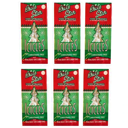 Generic Brite Star Silver Tinsel Icicles, 1000 Strands per Box, 6 Boxes